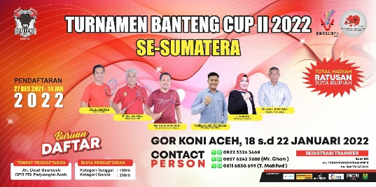 Turnamen Bulutangkis Banteng 2022 se-Sumatera yang brrlangsung di GOR KONI Banda Aceh, Selsa, 18 Januari 2022