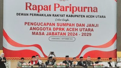 Sebanyak 45 Anggota DPRK Aceh Utara Resmi Dilantik Hari Ini, Ketua DPP JASA Bukhari Jabat Ketua 