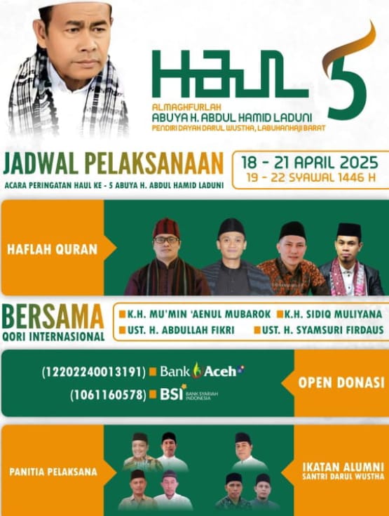Pemberitahuan rencana haul Abuya Abdul Hamid Laduni.(Foto/mediaaceh.co.id/istimewa).