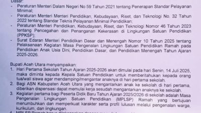 Hari Pertama Sekolah Tahun Ajaran 2025/2026, Ini Pesan Bupati Aceh Utara kepada Orang Tua dan Guru