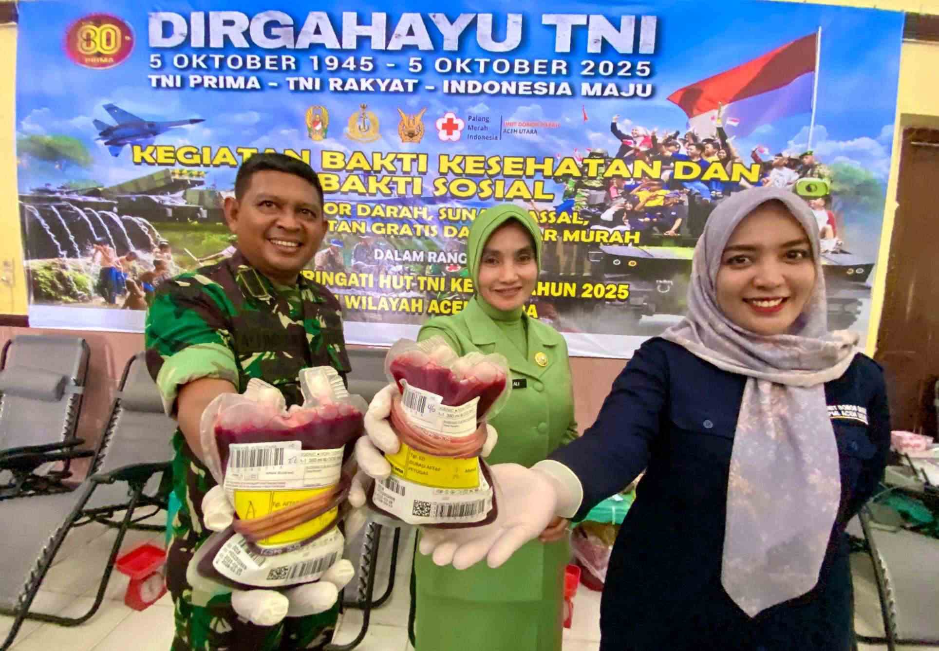 Bakti Sosial HUT ke-80 TNI, Korem Lilawangsa Kumpulkan 695 Kantong Darah. [Foto Dok. | mediaaceh.co.id | Laung].
