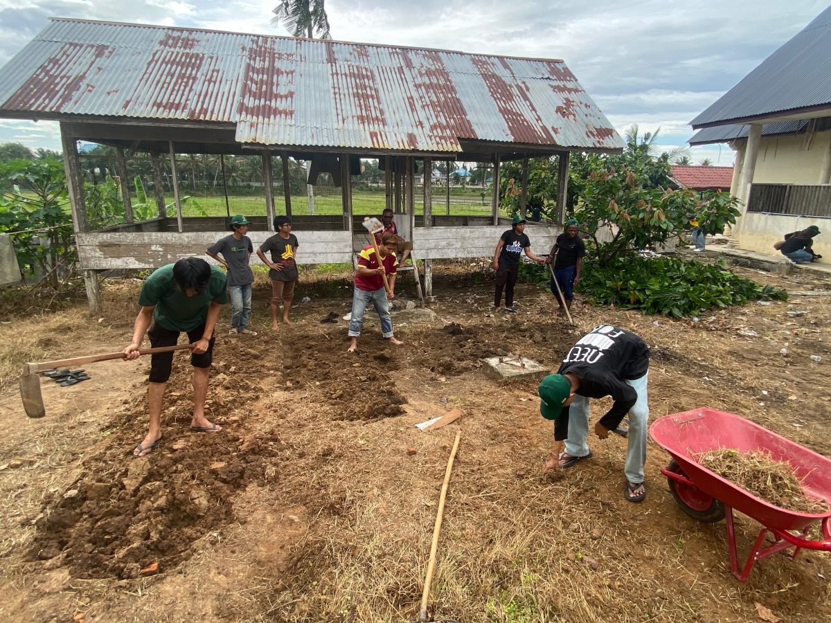 Mahasiswa KKN Kelompok 24 Unimal melakukan penanaman tanaman.