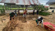 Mahasiswa KKN Kelompok 24 Unimal melakukan penanaman tanaman.